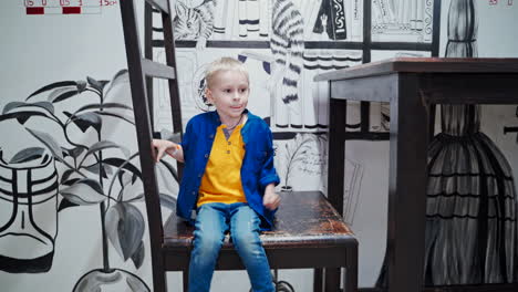 a boy plays in a science center. science museum