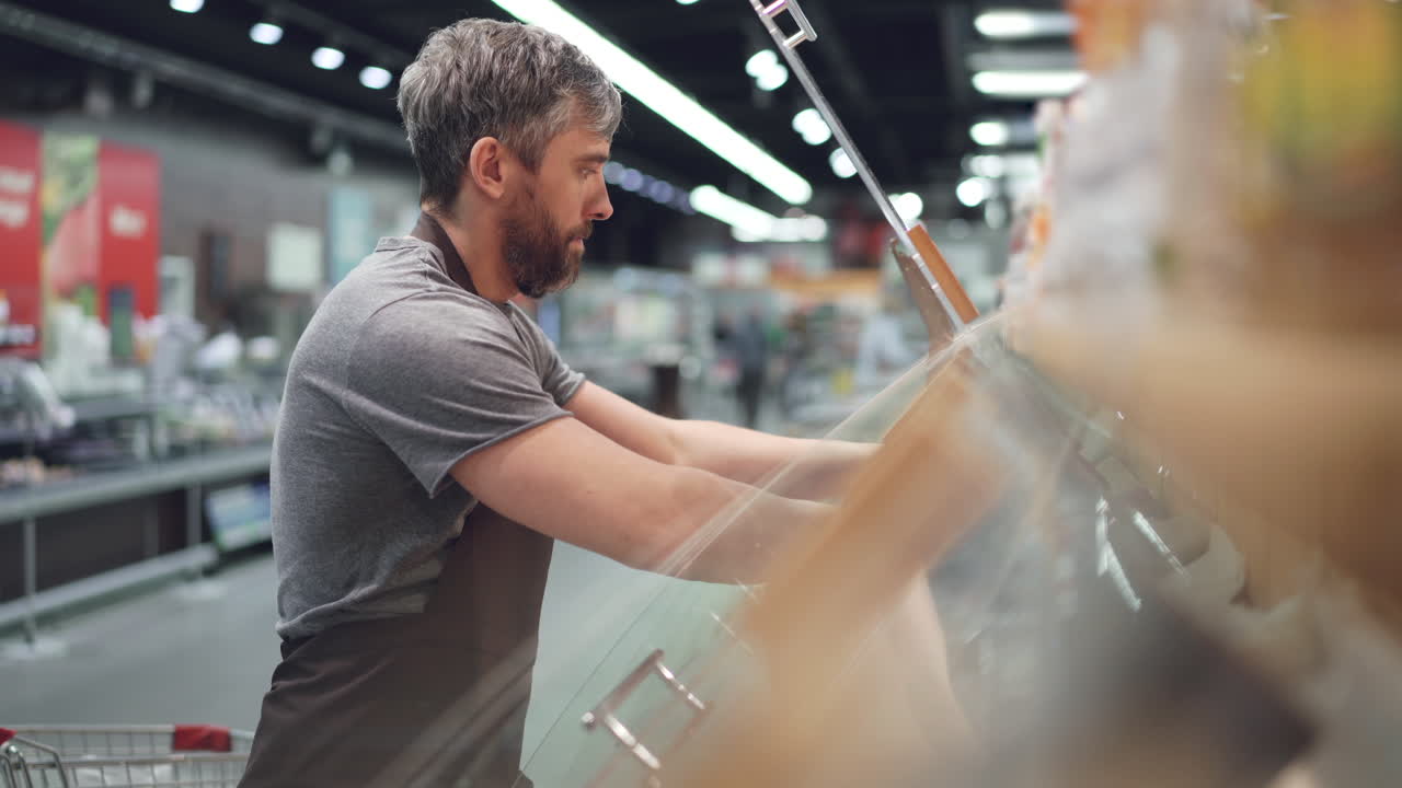 Grocery Store Employee Preparing Food Display