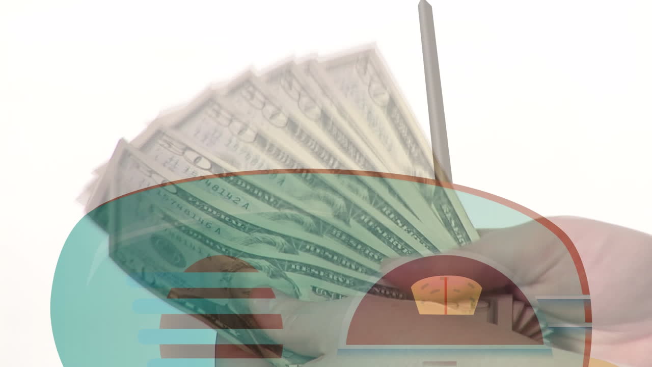 animación de billetes de dólares estadounidenses y radio analógica