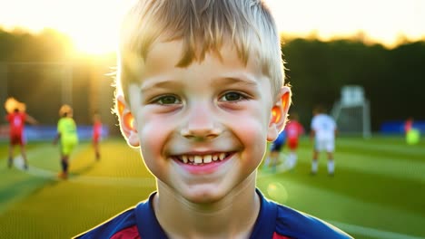 young boy smiling on soccer field