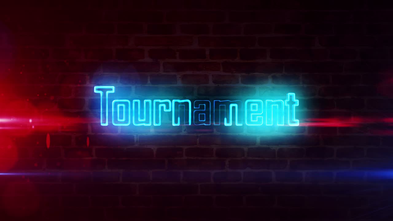 torneo de deporte de neón en la pared de ladrillo
