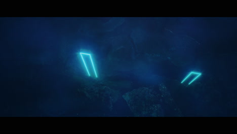 rocky landscape with huge blue light portal structures