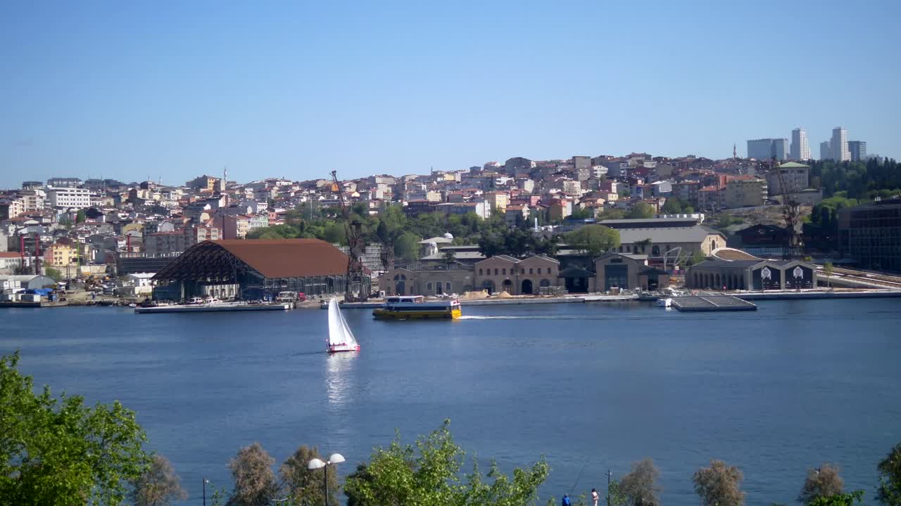 Panoramic view of a city waterfront with boats and urban landscape