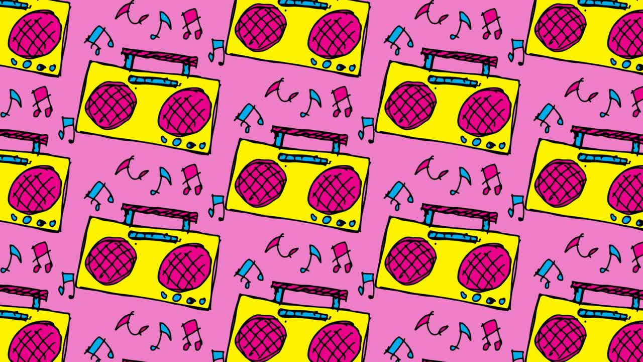 아이들이 라디오 테마로 팝 아트를 그림 그리는 원활한 배경