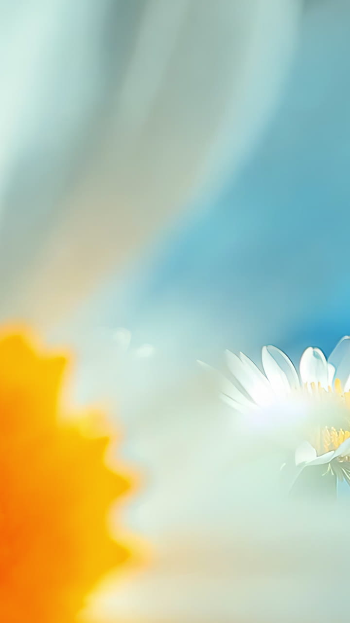 A close up of a white flower with a blue sky in the background. The flower is the main focus of the image, and it is a daisy. The blue sky in the background adds a sense of calmness