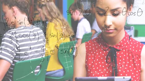 estudiantes y ecuaciones matemáticas con figuras