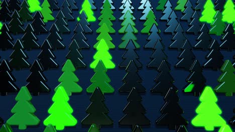 tarjeta de navidad con guirlanda verde, bombillas en forma de árbol de navidad en el avión. hermosa composición de año nuevo en bucle. estandarte de año nuevo, guirlanda de neón o juguetes de navidad en forma de árboles de navidad