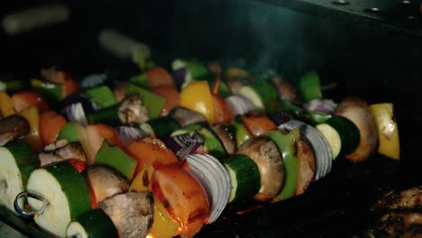 hot bbq smokey flames cooking vegetable kebabs