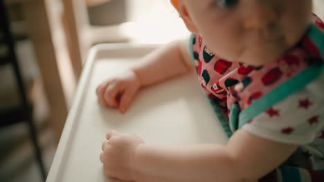 primer plano, niña, en, silla alta