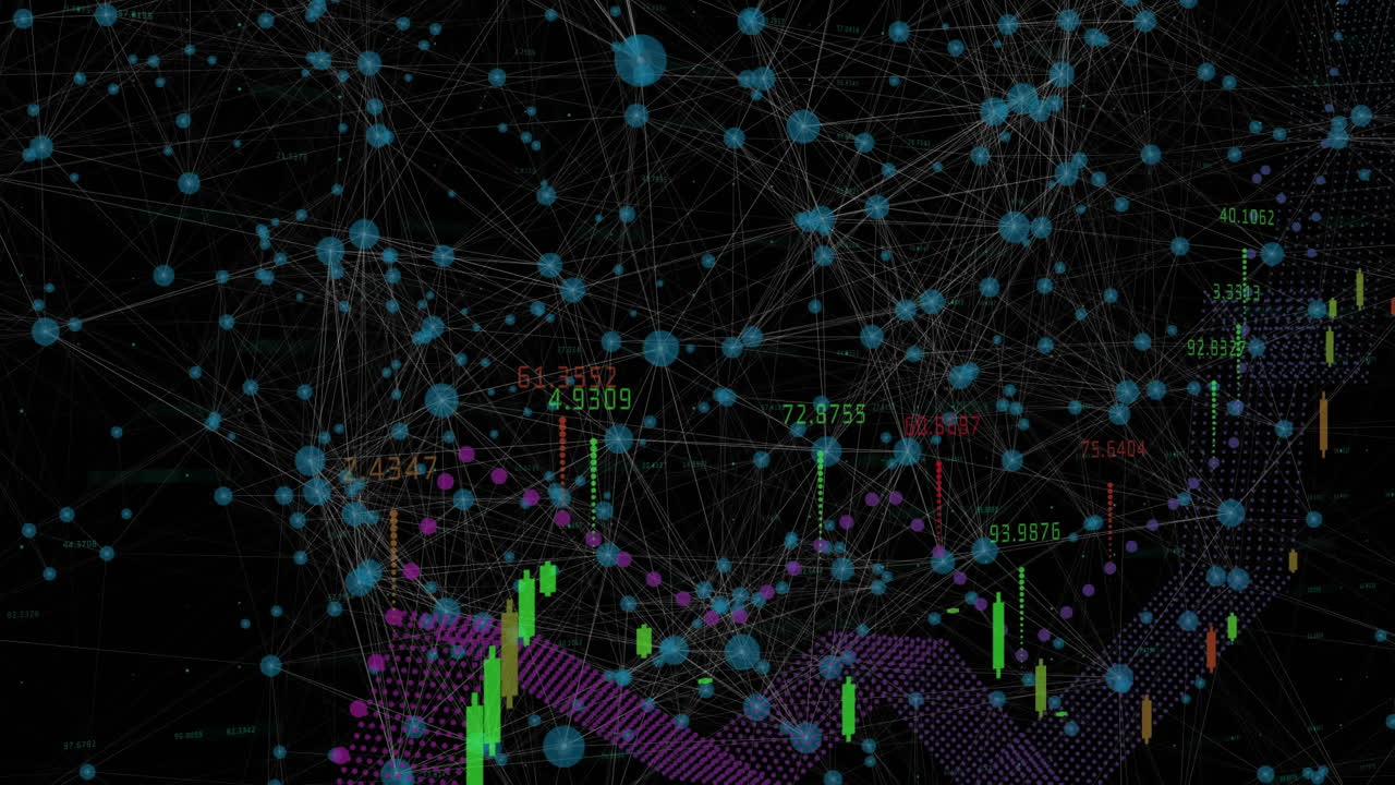 검은 바탕에 선으로 연결된 점 위의 숫자를 가진 여러 그래프의 애니메이션