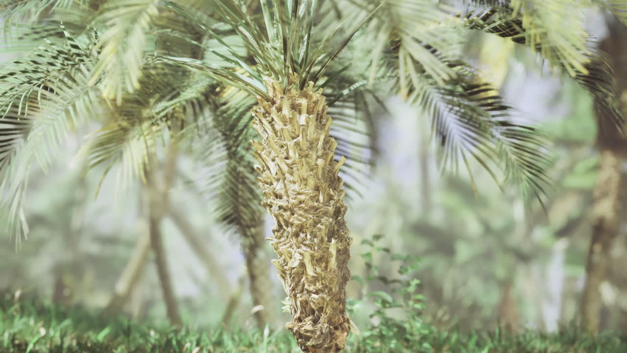 Exploration of a tropical environment featuring an unusual palm tree