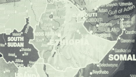 close-up map of ethiopia and surrounding east african countries