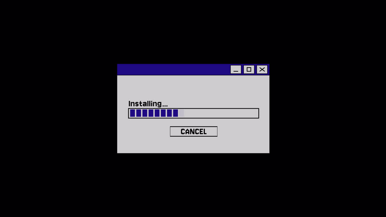 Retro Computer Installation Window with Progress Bar