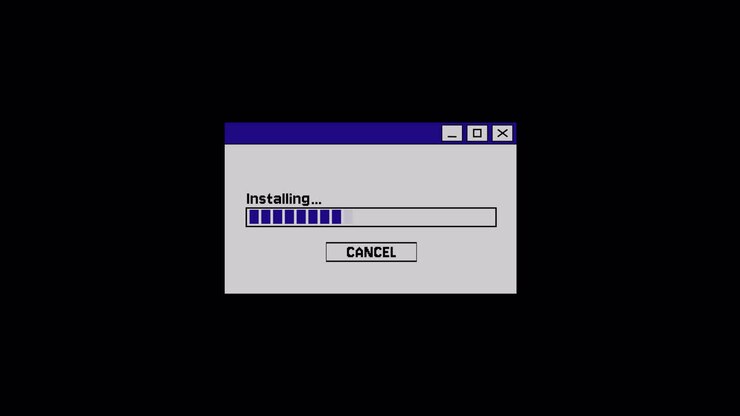 Retro Computer Installation Window with Progress Bar