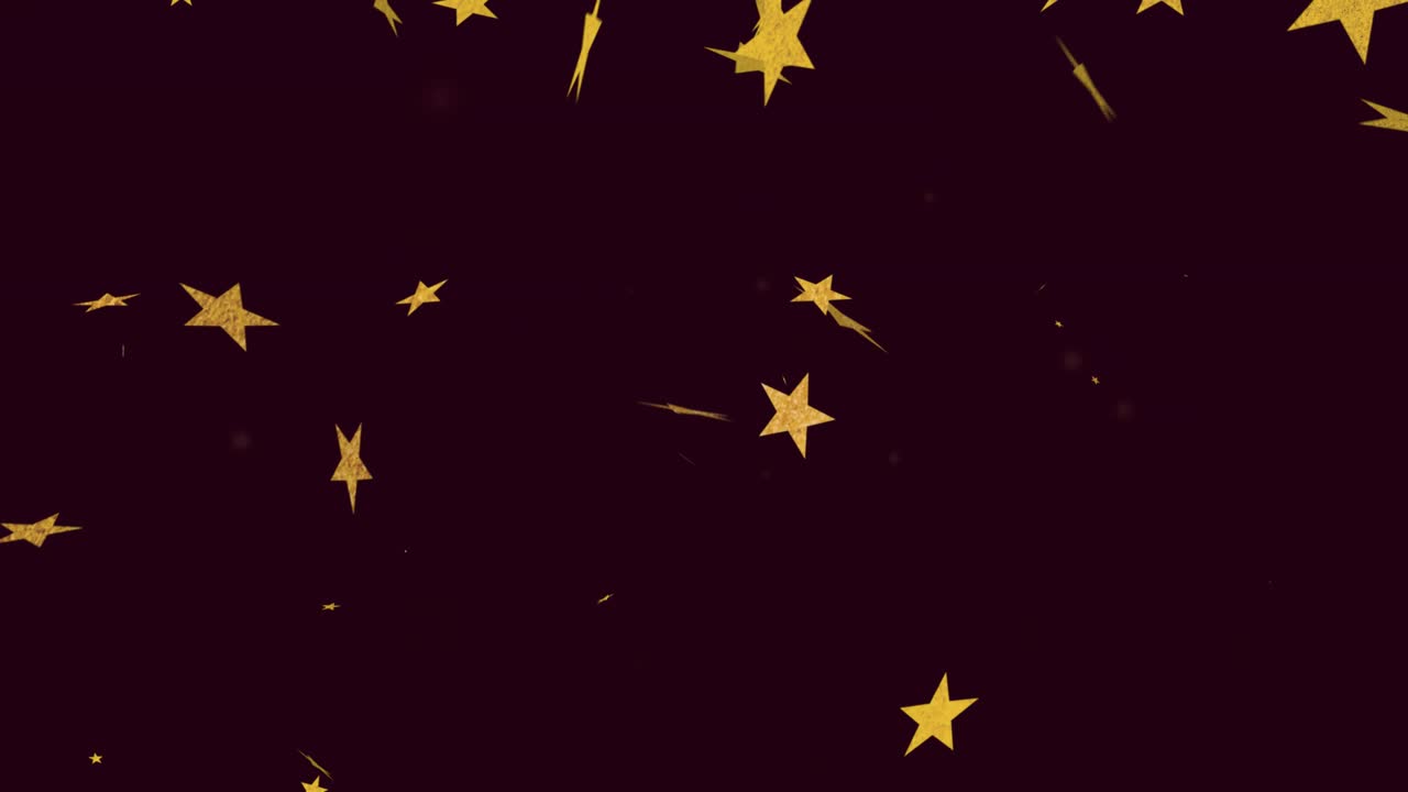 Opening frame starting floating golden stars and sparkles drifting, rotating, pulsing, adding depth