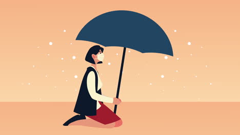 businesswoman wearing medical mask with umbrella