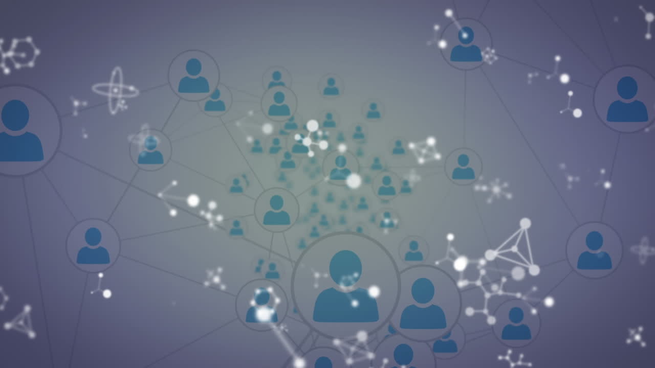 Animazione di reti di connessioni con icone su sfondo grigio