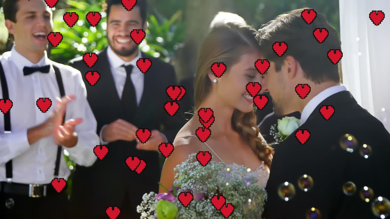 결혼하는 백인 커플에 대한 은 심장의 애니메이션