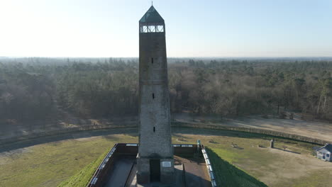 jib up of obelisk on top of austerlitz pyramid in the netherlands