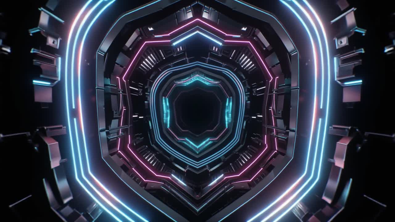 Abstract Futuristic Neon Light Tunnel Background Loop