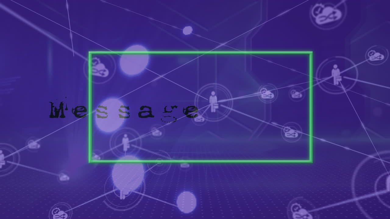 파란색 배경에 직사각형 배너와 프로필 아이콘 네트워크 위에 메시지 텍스트의 애니메이션