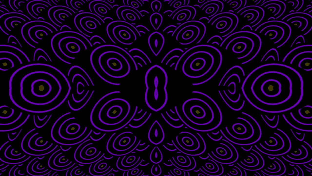 Motivo a caleidoscopio ipnotico astratto di cerchi concentrici viola in movimento