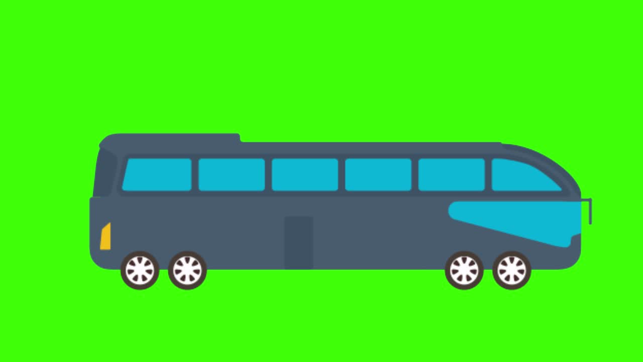 Colorful simple animation of a big blue bus isolated on a green screen ...