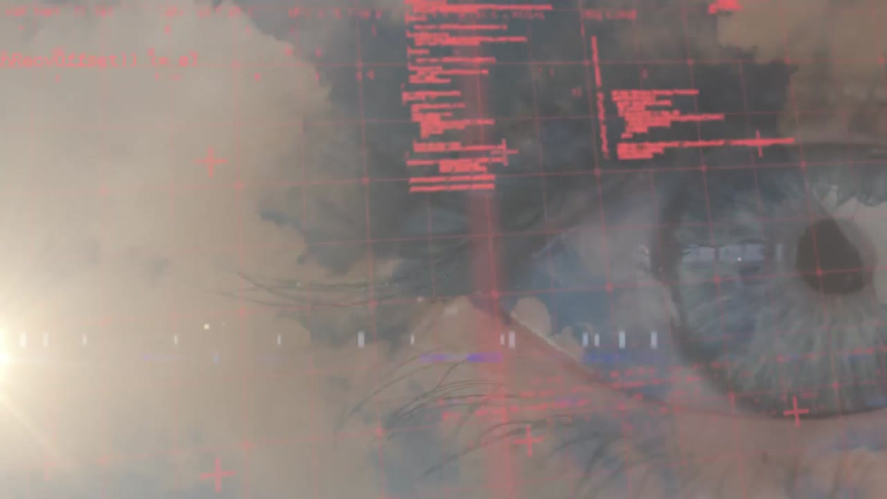 animación de estadísticas y procesamiento de datos sobre el ojo en el fondo