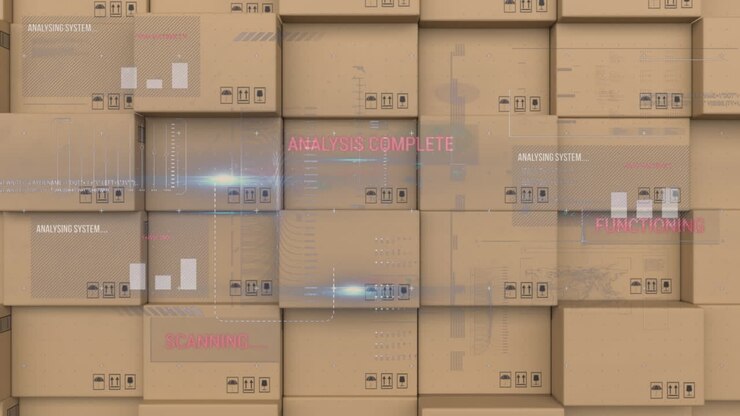 Digital interface with data processing against stack of delivery boxes