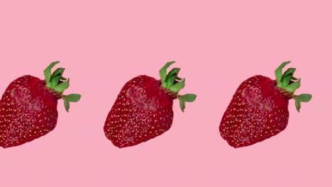 seamless looping animation with one row of red fresh strawberries on a pink background. beautiful juicy berries is a concept of harvest and summer. template for advertising with copy space