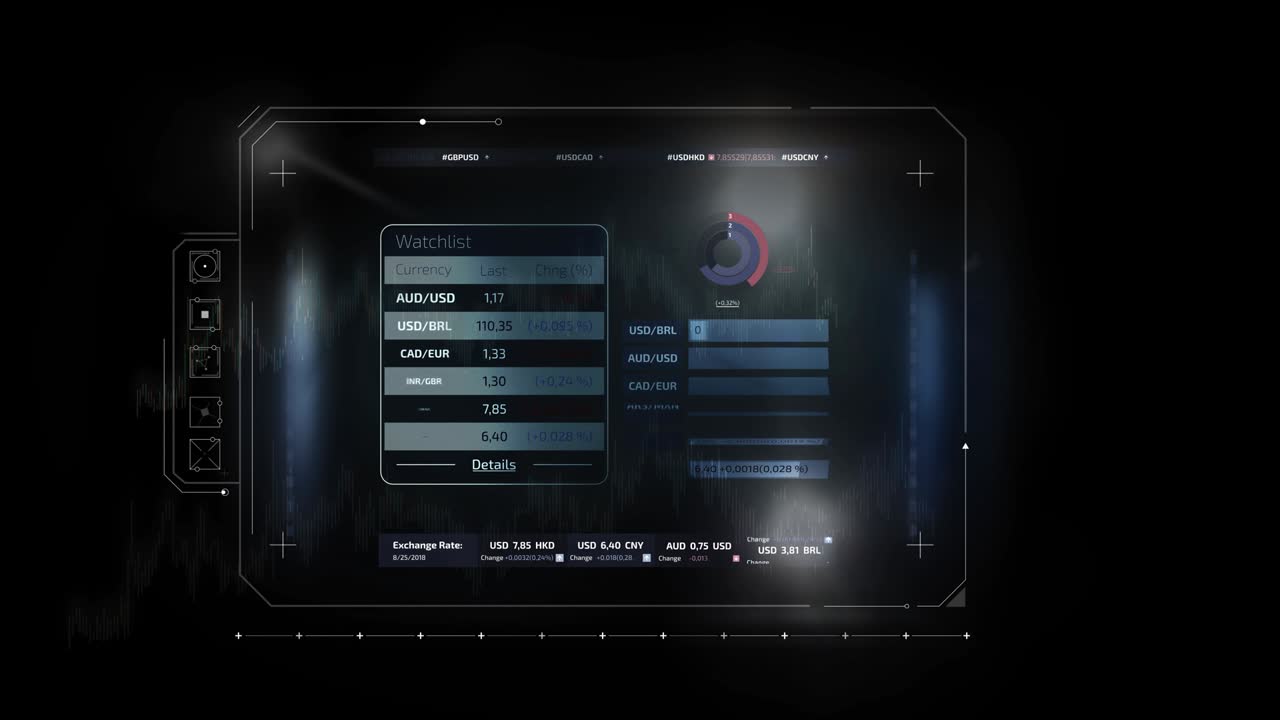 Animation of stock quotes on the device of the future, on alpha channel.