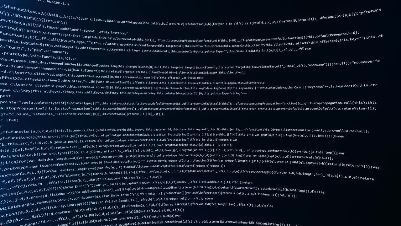 Closeup programming code running over computer screen terminal hacking concept 4k technology glitch