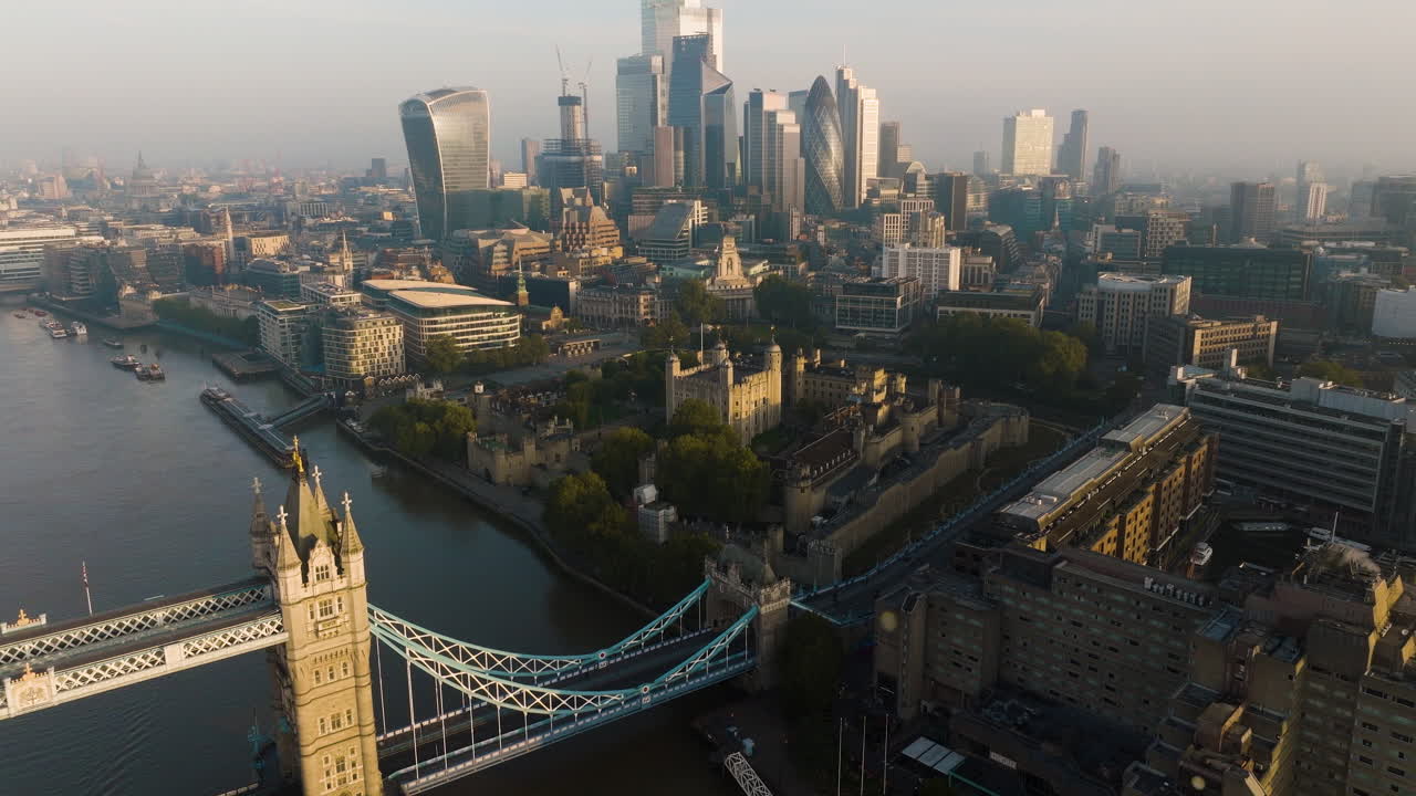 Aerial View of London Cityscape, Including Tower Bridge