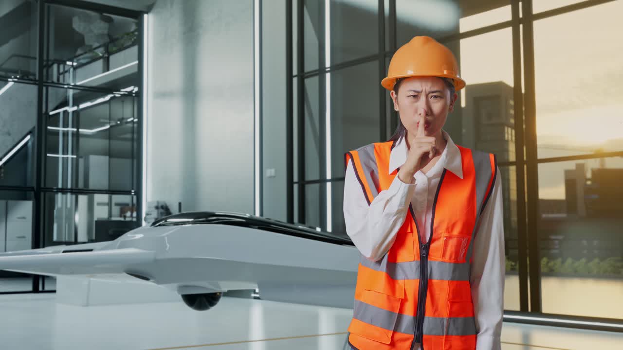 드론 을 가진 현대적 인 사무실 에서 건설 노동자