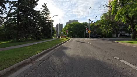 drive to the walterdale bridge straight to 105 street up hill on a morning sunny day