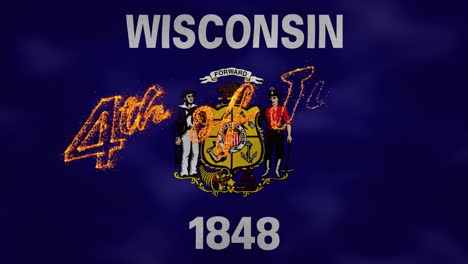 wisconsin flag background for 4th of july fire lettering, loop