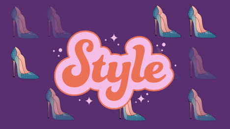 animation of style text and shoes icons on blue background