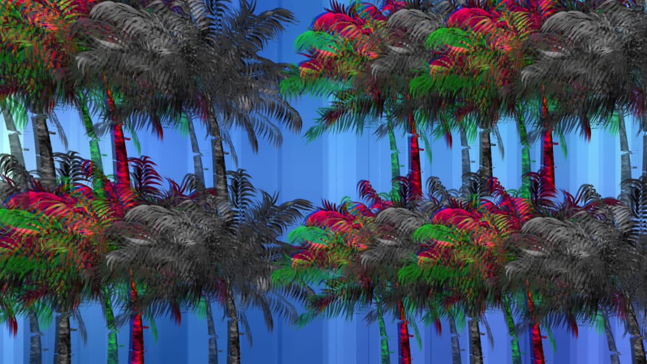 palmeras y líneas verticales azules