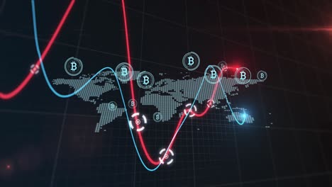 Animación-Del-Mapa-Mundial-Y-Procesamiento-De-Datos-Sobre-Fondo-Negro