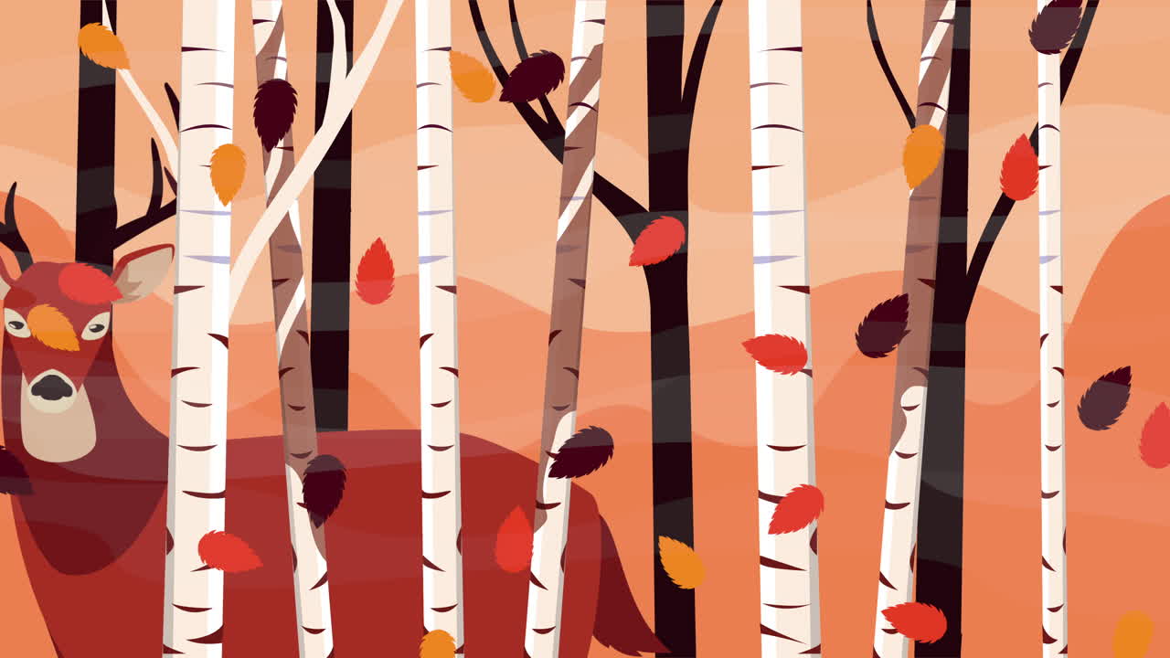 사 이 있는 가을 숲