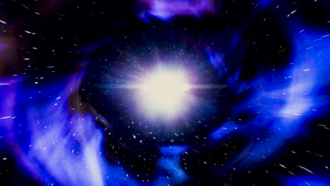 moving through abstract wormhole, time and space, clouds, and millions of stars. animation. beautiful blue galaxy tunnel with stars dust and shining bright light, seamless loop