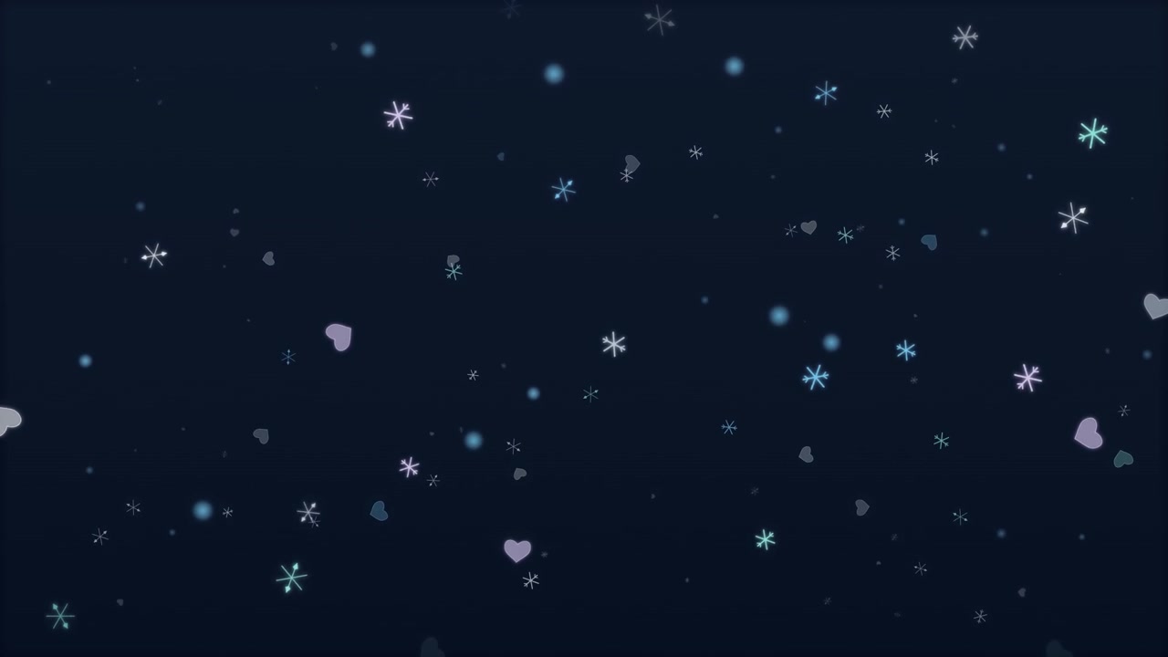 Animated Falling Snowflakes and Hearts on Dark Background