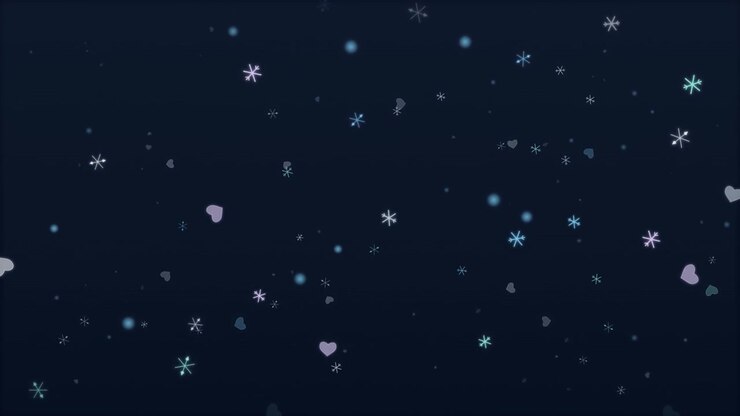 Animated Falling Snowflakes and Hearts on Dark Background