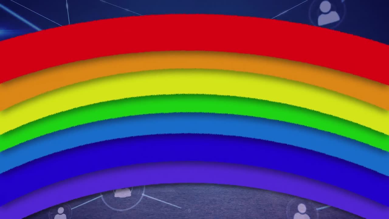 animación de redes de conexiones con arco iris sobre fondo azul