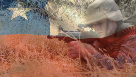 animation of flag of chile over caucasian male soldier with rifle