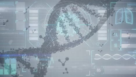 Animation of virus cell and dna over data on digital screen
