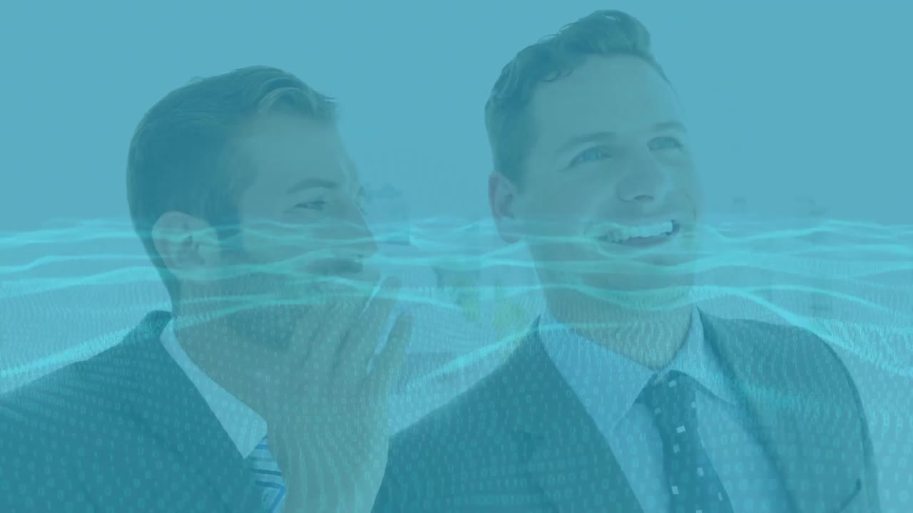 다른 사업가의 귀에 속삭이는 사업가에 대한 디지털 파동의 애니메이션