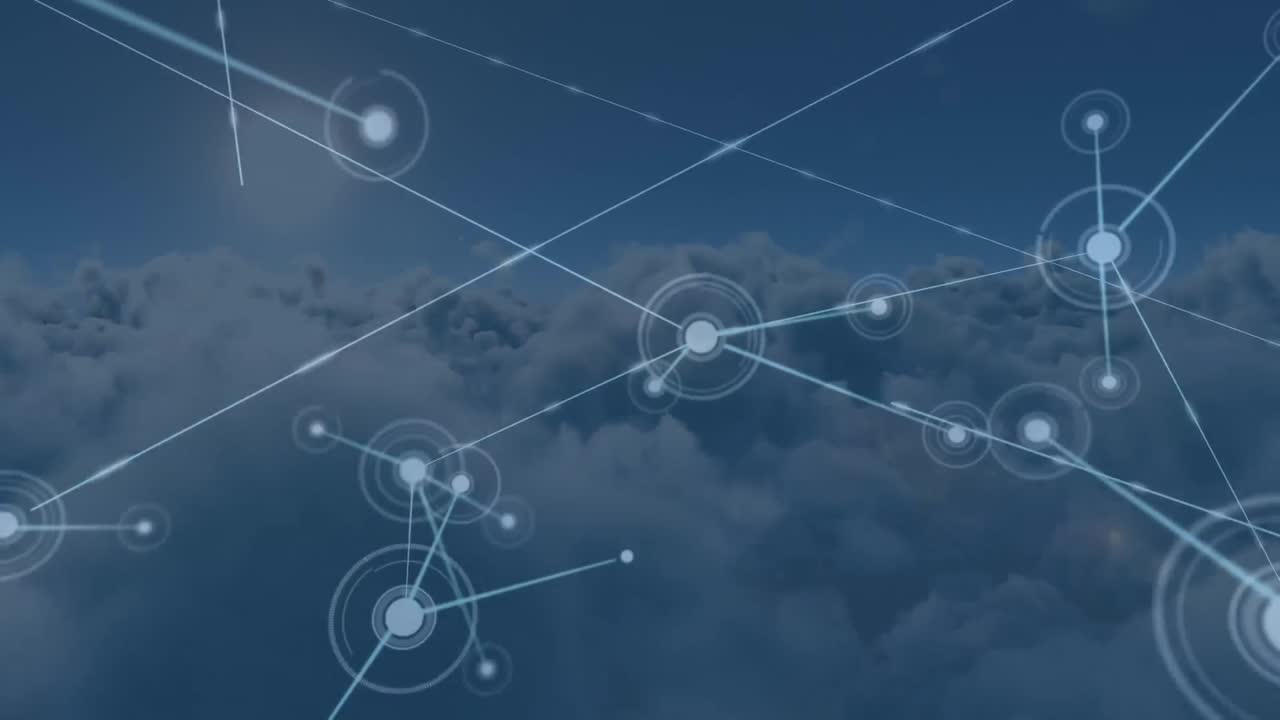 animación de la red de conexiones sobre nubes en segundo plano