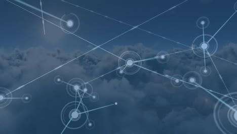 Animation-of-network-of-connections-over-clouds-in-background