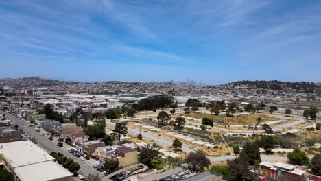 this drone footage captures a serene flyby over the bayview neighborhood in san francisco